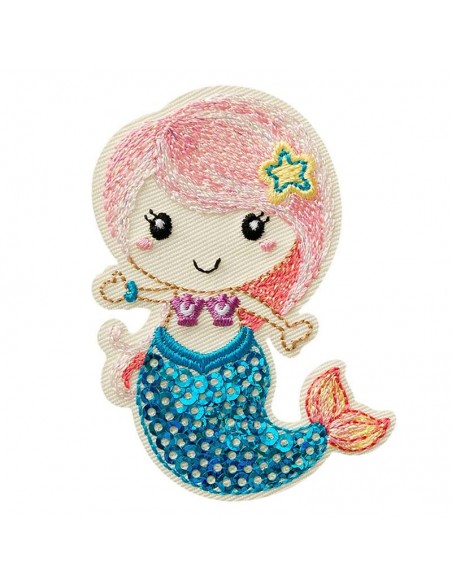Appliques, Patch, Écusson thermocollant: Sirène avec paillettes