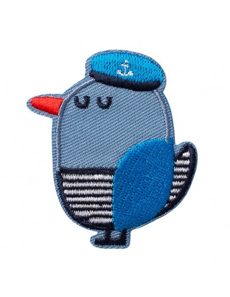 Applikation, Patch, Bügelbild: Matrose Möwe blau