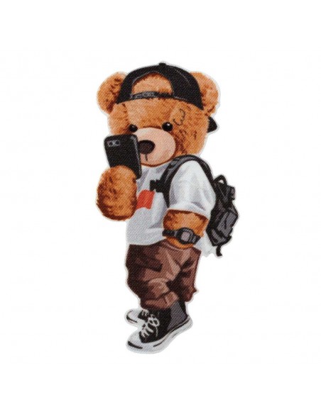 Applikation, Patch, Bügelbild: Bär mit Handy