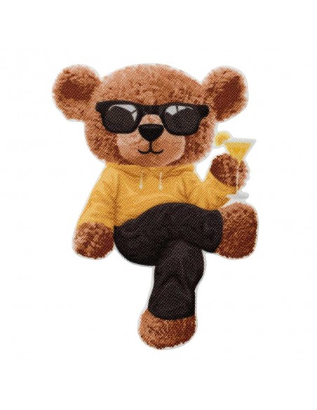 Applikation, Patch, Bügelbild: Bär mit Cocktail