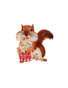 Applikation, Patch, Bügelbild: Eichhörnchen mit Popcorn