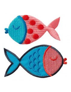 Applicatie, Patch, Strijkapplicatie: Vis 2 stuks rood-blauw