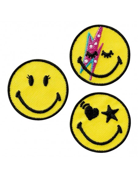 Appliques, Patch, Écusson thermocollant: Smiley 3 pièces